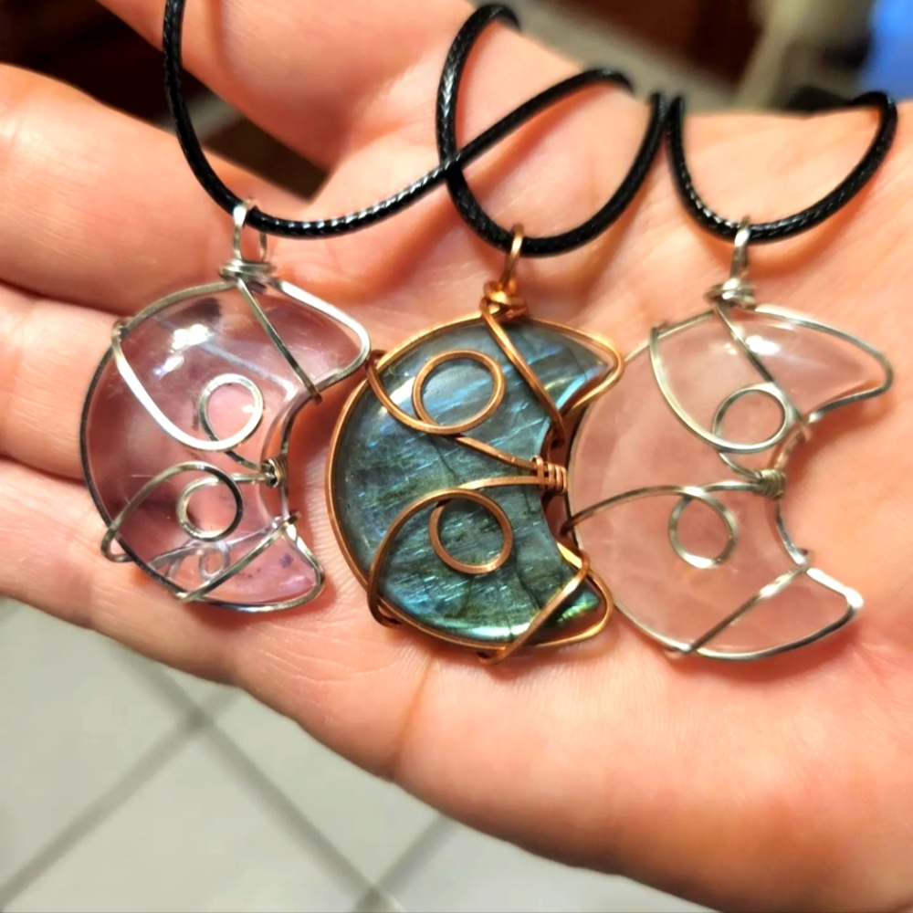 Copper Wire wrapped moon pendants